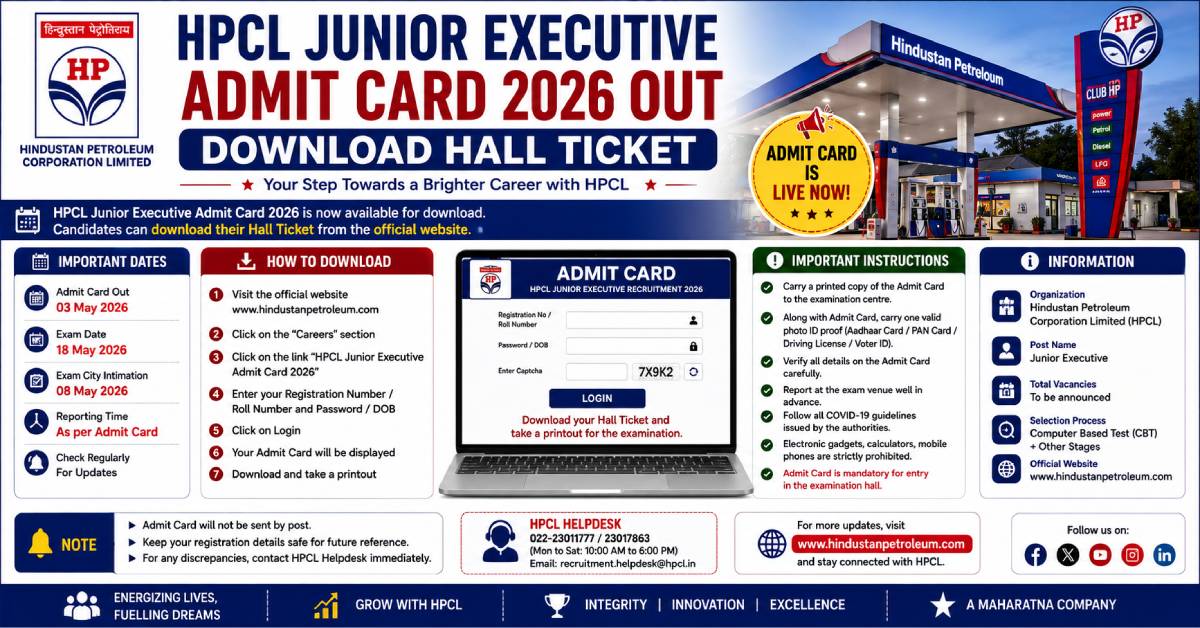 HPCL Junior Executive Admit Card 2026
